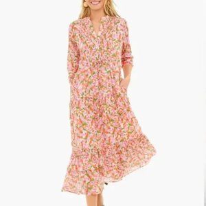 Banjanan Bazaar Mini Bloom Rose Floral Midi Ruffle Cotton Voile Peasant Dress